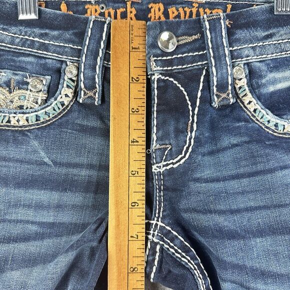 Rock Revival Meri Crop Jeans Womens 22 Dark Wash Faux Flap Embroidered Western - Picture 14 of 16
